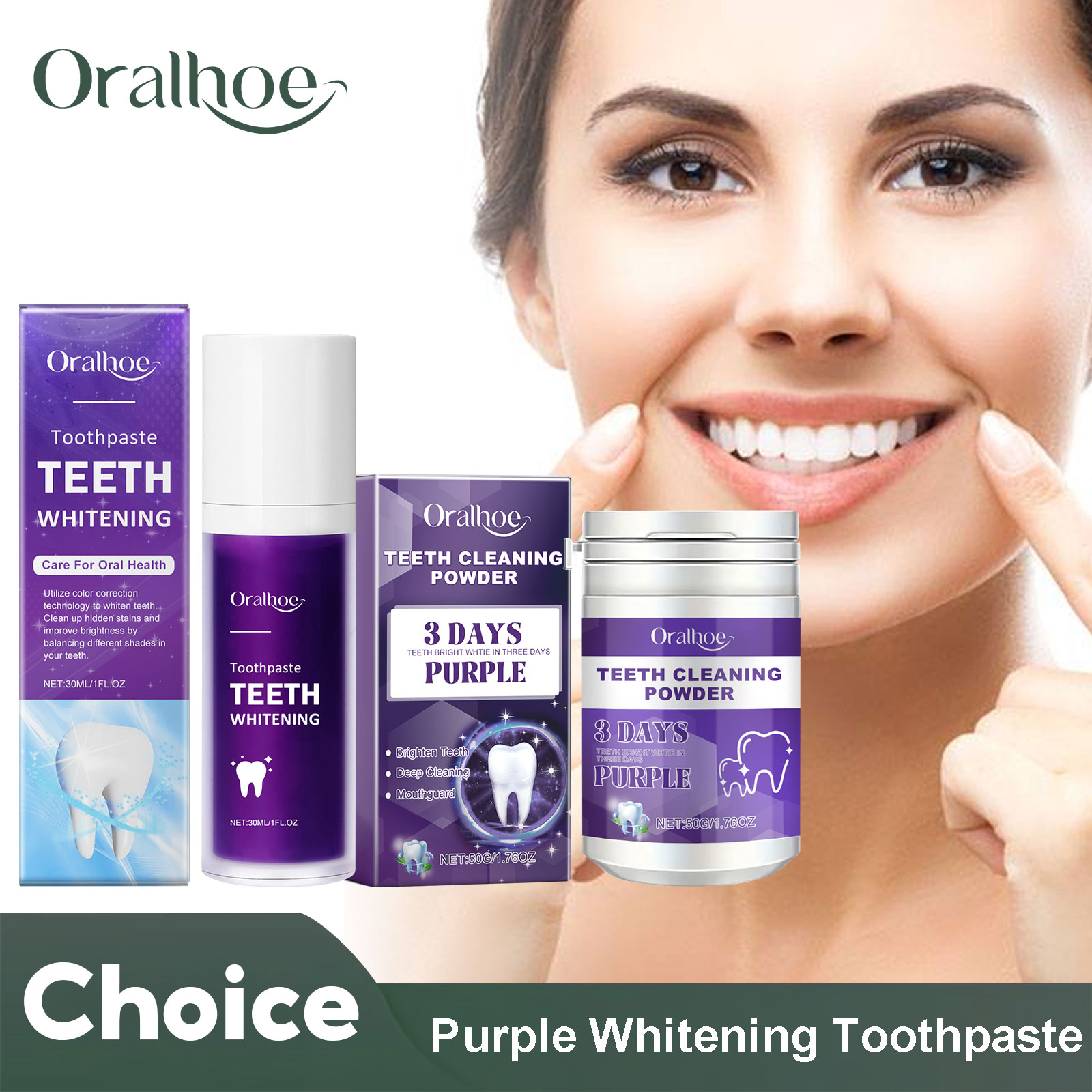 Teeth Whitening Powder - Paarse Corrector Tanden Whitening Tandpasta Diepe
