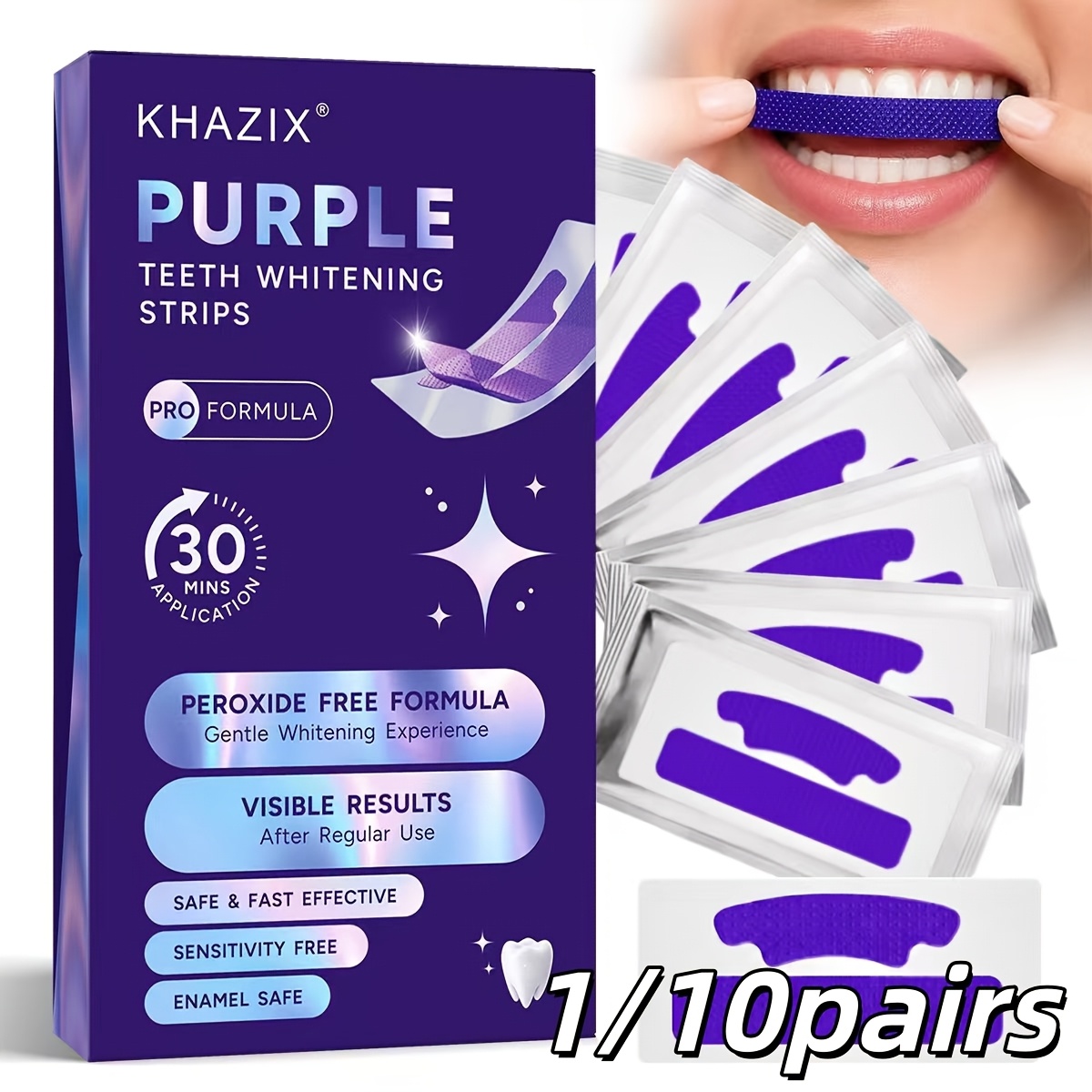 Teeth Whitening Retainer - 1/10 paar paarse tandenbleekstrips, hechten goed