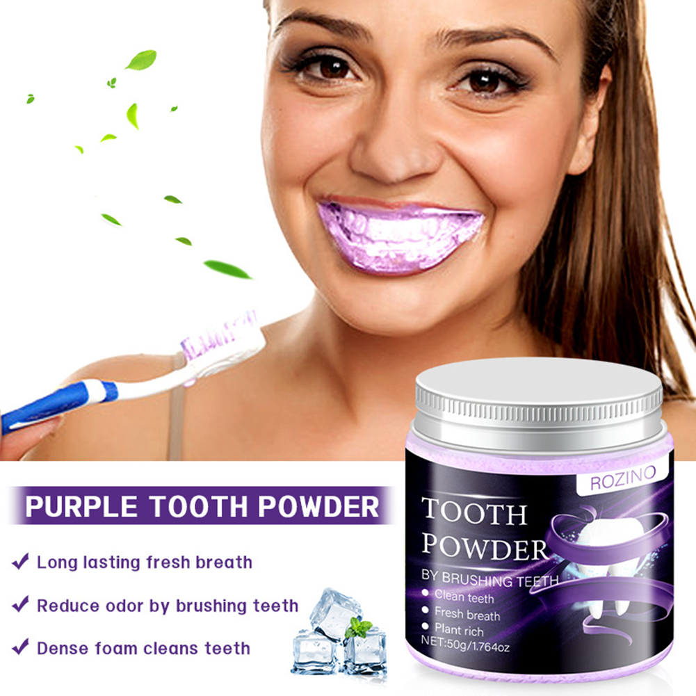 Teeth Whitening For Photos - Paars-wit tandpoeder verwijdert hardnekkige vlekken effectief.