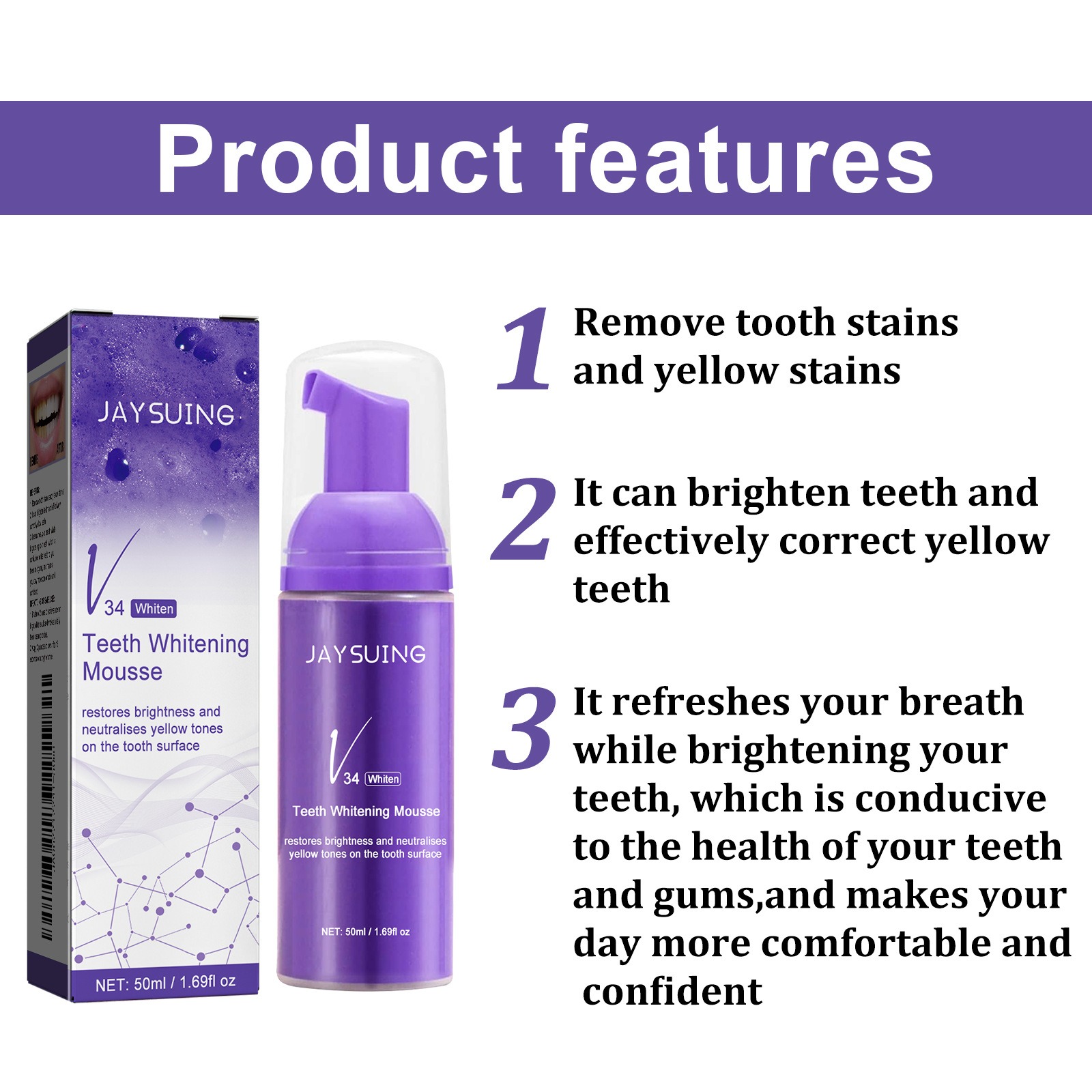 V34 Mousse Tanden Reinigen Tan - Teeth Whitening Mousse recensie en prijs